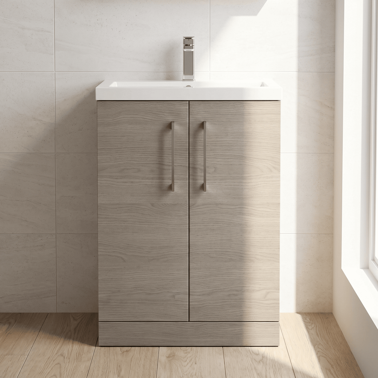 [BFLE123H716] Bramshall Contemporary Compact Floor Standing Vanity Basin Unit with Polymarble Basin, 600mm, Choice of Colour and Handle Finish - Lifestyle 1