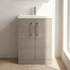 [BFLE123H716] Bramshall Contemporary Compact Floor Standing Vanity Basin Unit with Polymarble Basin, 600mm, Choice of Colour and Handle Finish - Lifestyle 1
