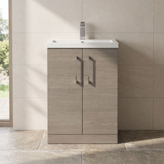 [BFLE123H716] Bramshall Contemporary Compact Floor Standing Vanity Basin Unit with Polymarble Basin, 600mm, Choice of Colour and Handle Finish - Silo