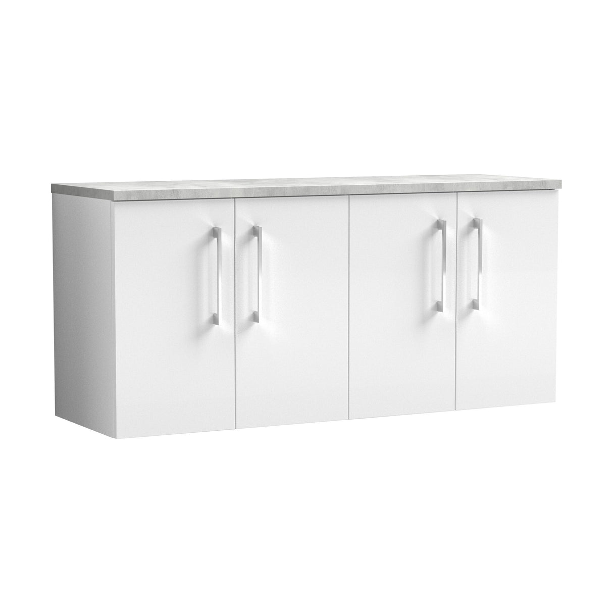[BFLE123LBG2] Balterley Level 1200mm Wall Hung 4 Door Vanity Unit with Laminate Worktop for Spacious Contemporary Bathroom Storage - Gloss White - Cutout