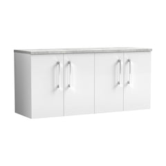 [BFLE123LBG2] Balterley Level 1200mm Wall Hung 4 Door Vanity Unit with Laminate Worktop for Spacious Contemporary Bathroom Storage - Gloss White - Cutout