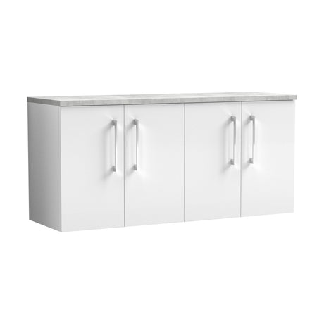 [BFLE123LBG2] Balterley Level 1200mm Wall Hung 4 Door Vanity Unit with Laminate Worktop for Spacious Contemporary Bathroom Storage - Gloss White - Cutout