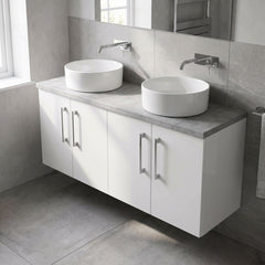 [BFLE123LBG2] Bramshall Wall Hung 4 Door Vanity Unit with Bellato Grey Laminate Worktop, 1200mm, Choice of Colour