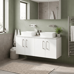 [BFLE123LBG2] Bramshall Wall Hung 4 Door Vanity Unit with Bellato Grey Laminate Worktop, 1200mm, Choice of Colour