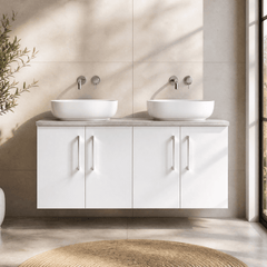 [BFLE123LBG2] Bramshall Wall Hung 4 Door Vanity Unit with Bellato Grey Laminate Worktop, 1200mm, Choice of Colour - Silo