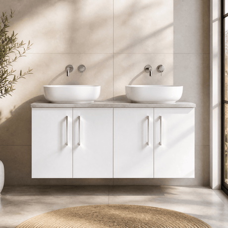 [BFLE123LBG2] Bramshall Wall Hung 4 Door Vanity Unit with Bellato Grey Laminate Worktop, 1200mm, Choice of Colour - Silo