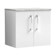 [BFLE123LBG] Balterley Level 600mm Wall Hung 2 Door Vanity Unit with Laminate Worktop for Compact Contemporary Bathroom Storage - Gloss White - Cutout