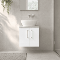 [BFLE123LBG] Bramshall Wall Hung 2 Door Vanity Unit with Bellato Grey Laminate Worktop, 600mm, Choice of Colour