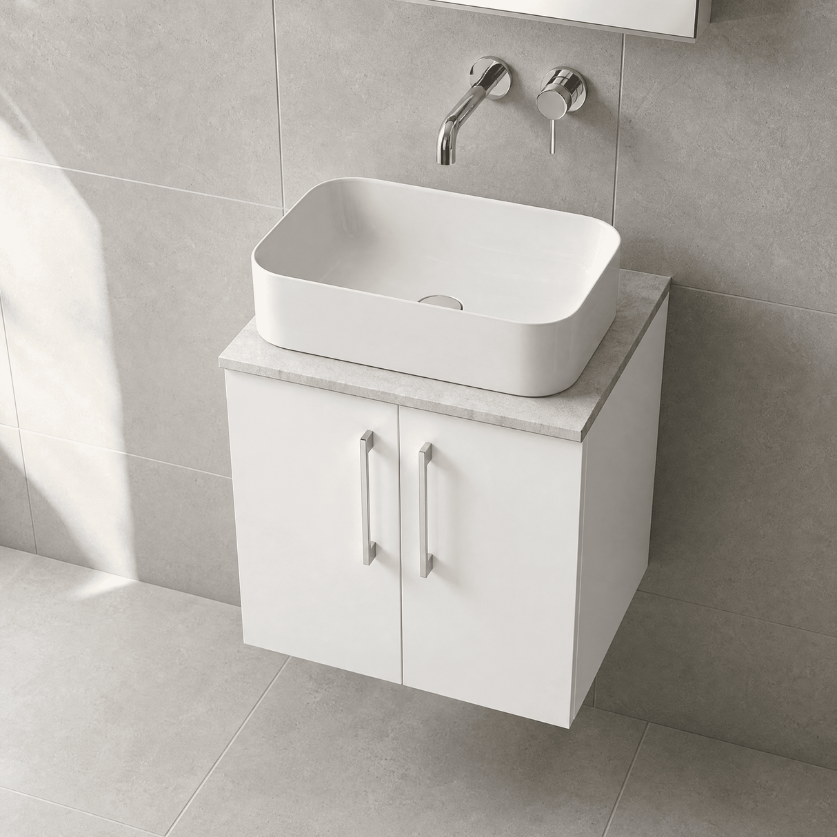 [BFLE123LBG] Bramshall Wall Hung 2 Door Vanity Unit with Bellato Grey Laminate Worktop, 600mm, Choice of Colour