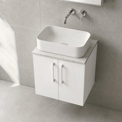 [BFLE123LBG] Bramshall Wall Hung 2 Door Vanity Unit with Bellato Grey Laminate Worktop, 600mm, Choice of Colour