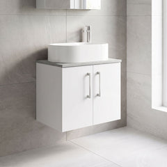 [BFLE123LBG] Bramshall Wall Hung 2 Door Vanity Unit with Bellato Grey Laminate Worktop, 600mm, Choice of Colour