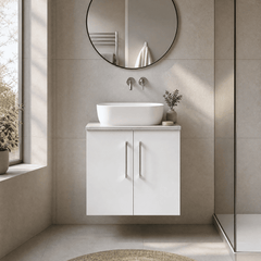 [BFLE123LBG] Bramshall Wall Hung 2 Door Vanity Unit with Bellato Grey Laminate Worktop, 600mm, Choice of Colour - Silo