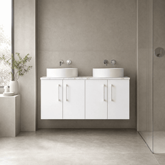 [BFLE123LCM2] Bramshall Contemporary 4 Door Wall Hung Vanity Unit with Carrera Marble Laminate Worktop, 1200mm, Choice of Colour