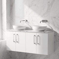 [BFLE123LCM2] Bramshall Contemporary 4 Door Wall Hung Vanity Unit with Carrera Marble Laminate Worktop, 1200mm, Choice of Colour - Silo