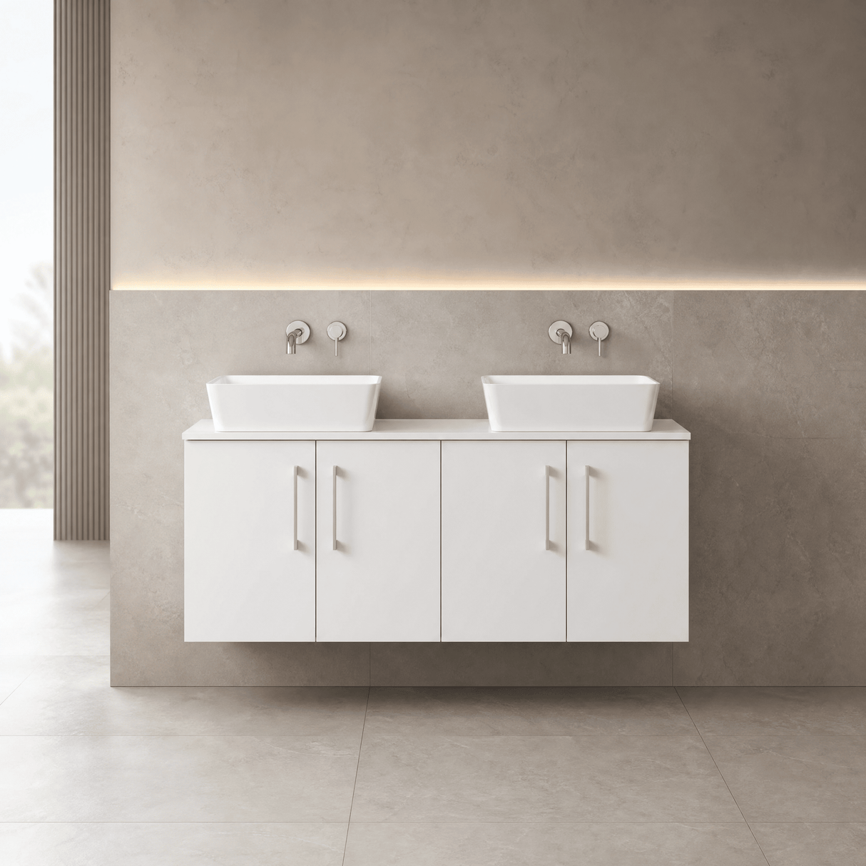 [BFLE123W2] Bramshall Contemporary 4 Door Wall Hung Vanity Unit with Worktop, 1200mm, Choice of Colour