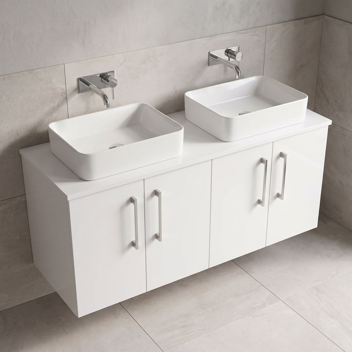 [BFLE123W2] Bramshall Contemporary 4 Door Wall Hung Vanity Unit with Worktop, 1200mm, Choice of Colour