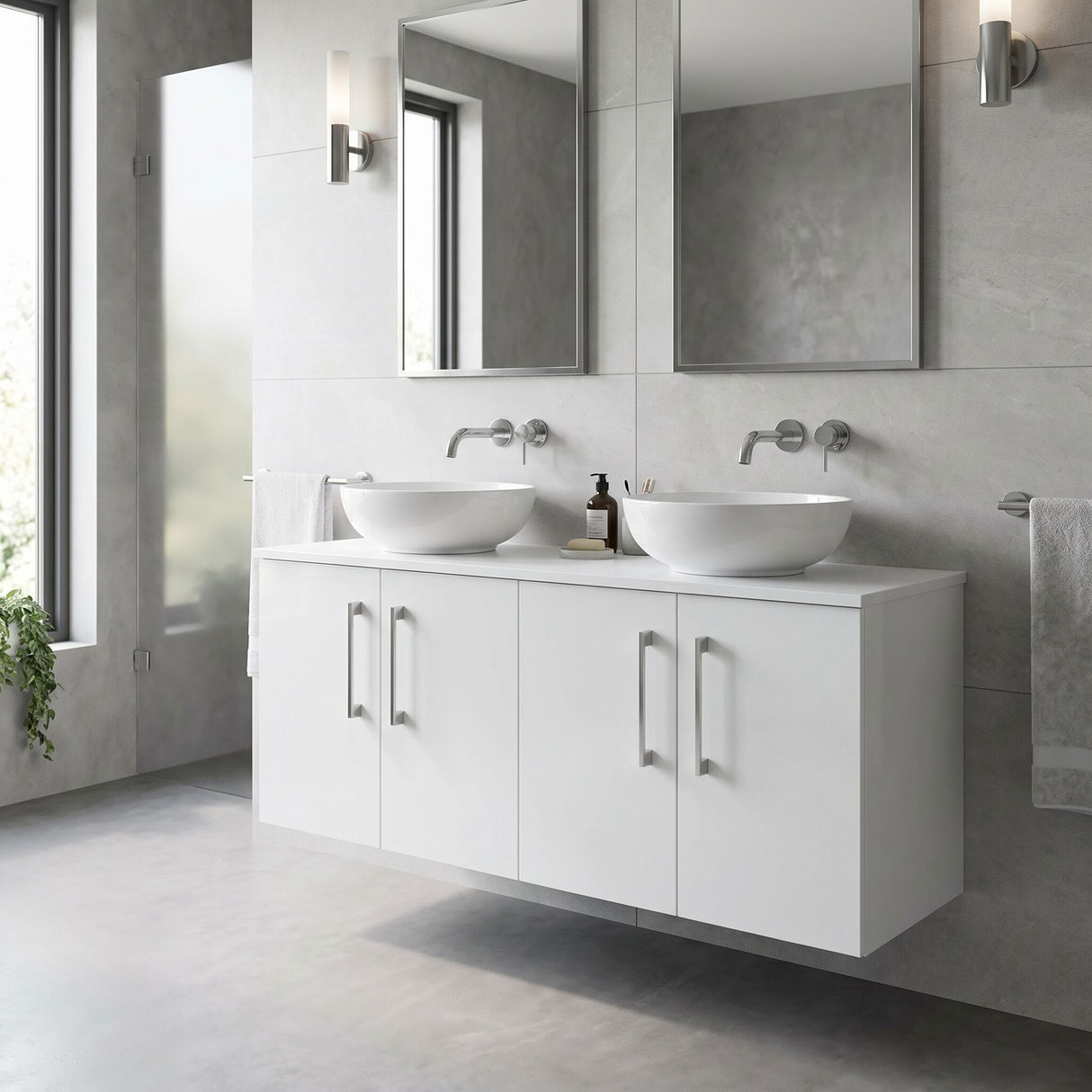 [BFLE123W2] Bramshall Contemporary 4 Door Wall Hung Vanity Unit with Worktop, 1200mm, Choice of Colour