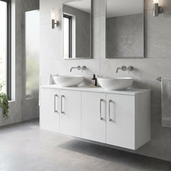[BFLE123W2] Bramshall Contemporary 4 Door Wall Hung Vanity Unit with Worktop, 1200mm, Choice of Colour