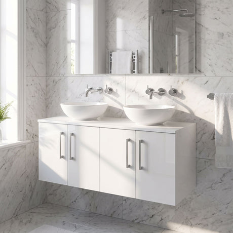 [BFLE123W2] Bramshall Contemporary 4 Door Wall Hung Vanity Unit with Worktop, 1200mm, Choice of Colour - Silo