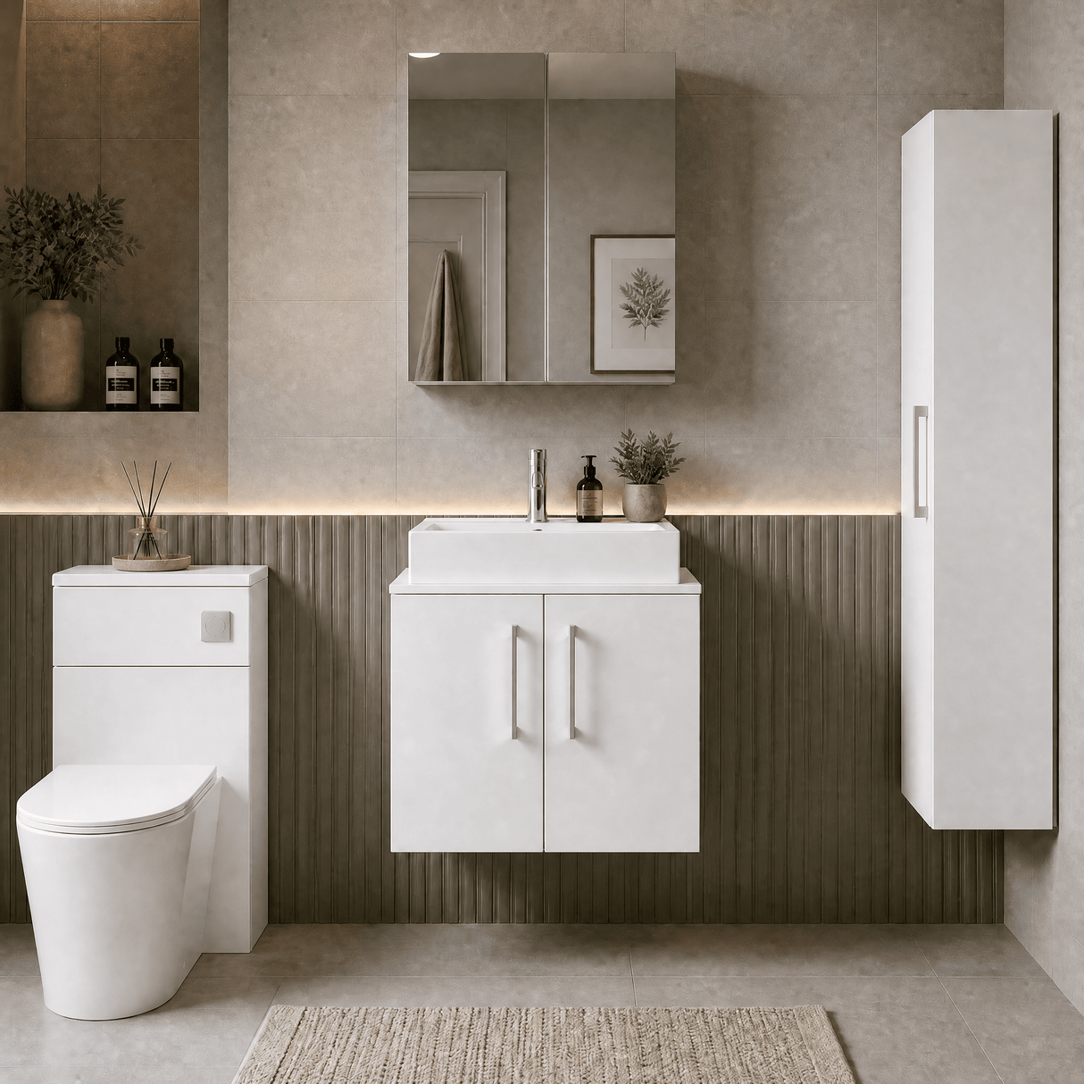 [BFLE123W] Bramshall Contemporary 2 Door Wall Hung Vanity Unit with Worktop, 600mm, Choice of Colour