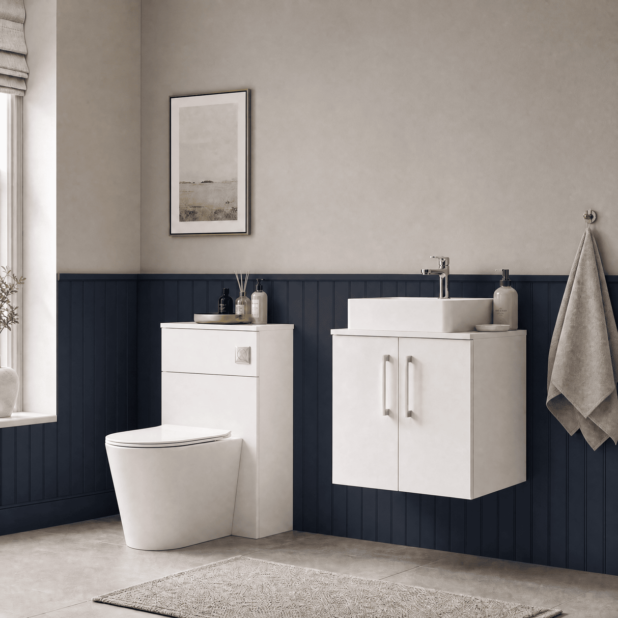 [BFLE123W] Bramshall Contemporary 2 Door Wall Hung Vanity Unit with Worktop, 600mm, Choice of Colour