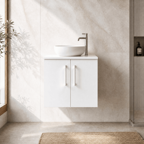 [BFLE123W] Bramshall Contemporary 2 Door Wall Hung Vanity Unit with Worktop, 600mm, Choice of Colour - Silo