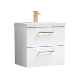 Wall Hung 2 Drawer Vanity Unit with Mid-Edge Ceramic Basin - Choice of Colour, Handle Finish and Size