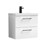 Wall Hung 2 Drawer Vanity Unit with Mid-Edge Ceramic Basin - Choice of Colour, Handle Finish and Size