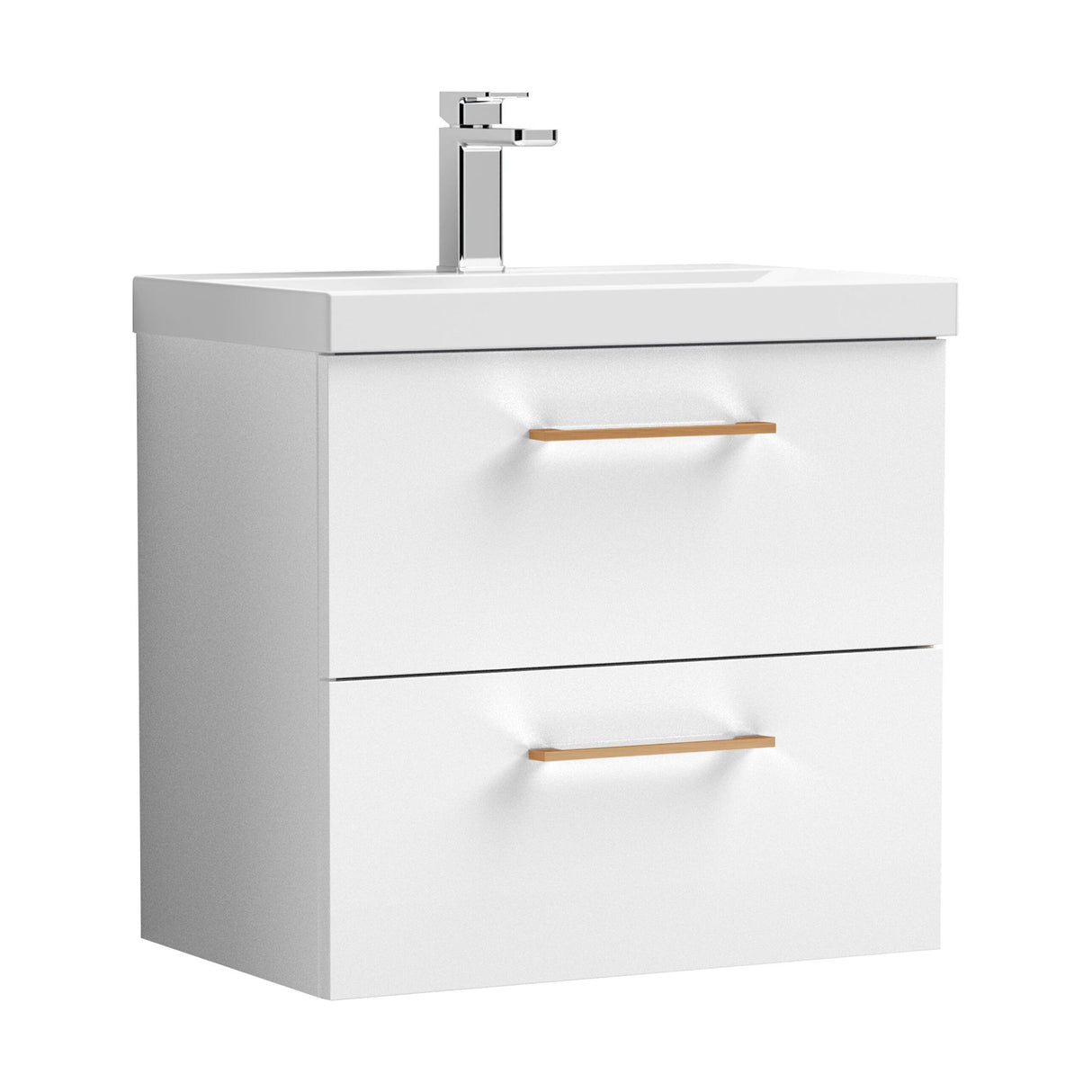 [BFLE124AH019] Bramshall Wall Hung 2 Drawer Vanity Unit with Mid-Edge Ceramic Basin - Choice of Colour, Handle Finish and Size - Cutout