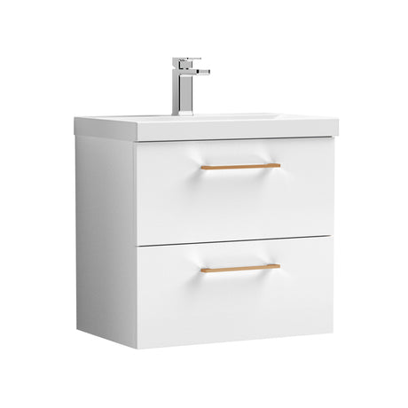 Bramshall Wall Hung 2 Drawer Vanity Unit with Mid-Edge Ceramic Basin - Choice of Colour, Handle Finish and Size