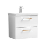 Wall Hung 2 Drawer Vanity Unit with Mid-Edge Ceramic Basin - Choice of Colour, Handle Finish and Size