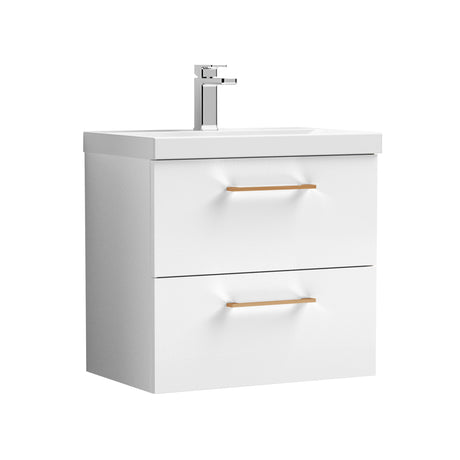 Wall Hung 2 Drawer Vanity Unit with Mid-Edge Ceramic Basin - Choice of Colour, Handle Finish and Size