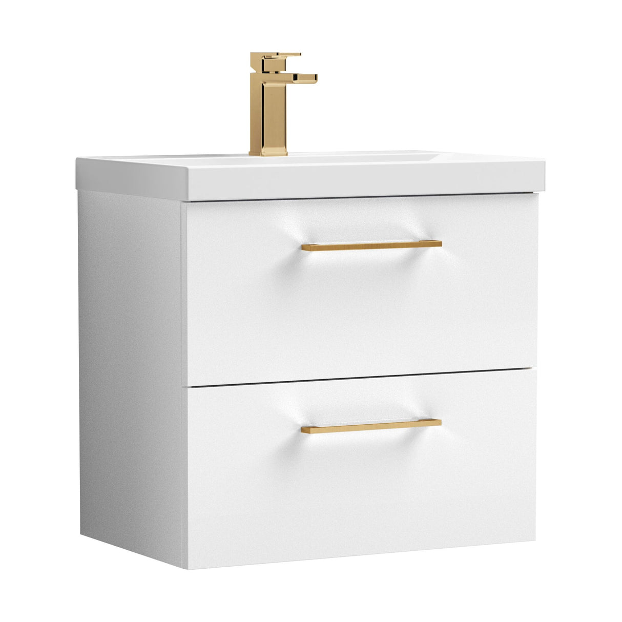 [BFLE124AH1516] Bramshall Wall Hung 2 Drawer Vanity Unit with Mid-Edge Ceramic Basin - Choice of Colour, Handle Finish and Size - Cutout