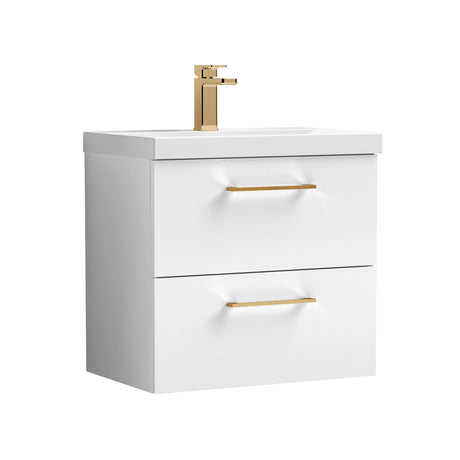 Bramshall Wall Hung 2 Drawer Vanity Unit with Mid-Edge Ceramic Basin - Choice of Colour, Handle Finish and Size