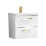 Wall Hung 2 Drawer Vanity Unit with Mid-Edge Ceramic Basin - Choice of Colour, Handle Finish and Size