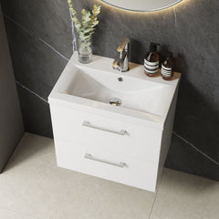 [BFLE124A] Bramshall Wall Hung 2 Drawer Vanity Unit with Mid-Edge Ceramic Basin - Choice of Colour, Handle Finish and Size - Lifestyle 2