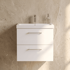 [BFLE124A] Bramshall Wall Hung 2 Drawer Vanity Unit with Mid-Edge Ceramic Basin - Choice of Colour, Handle Finish and Size - Silo