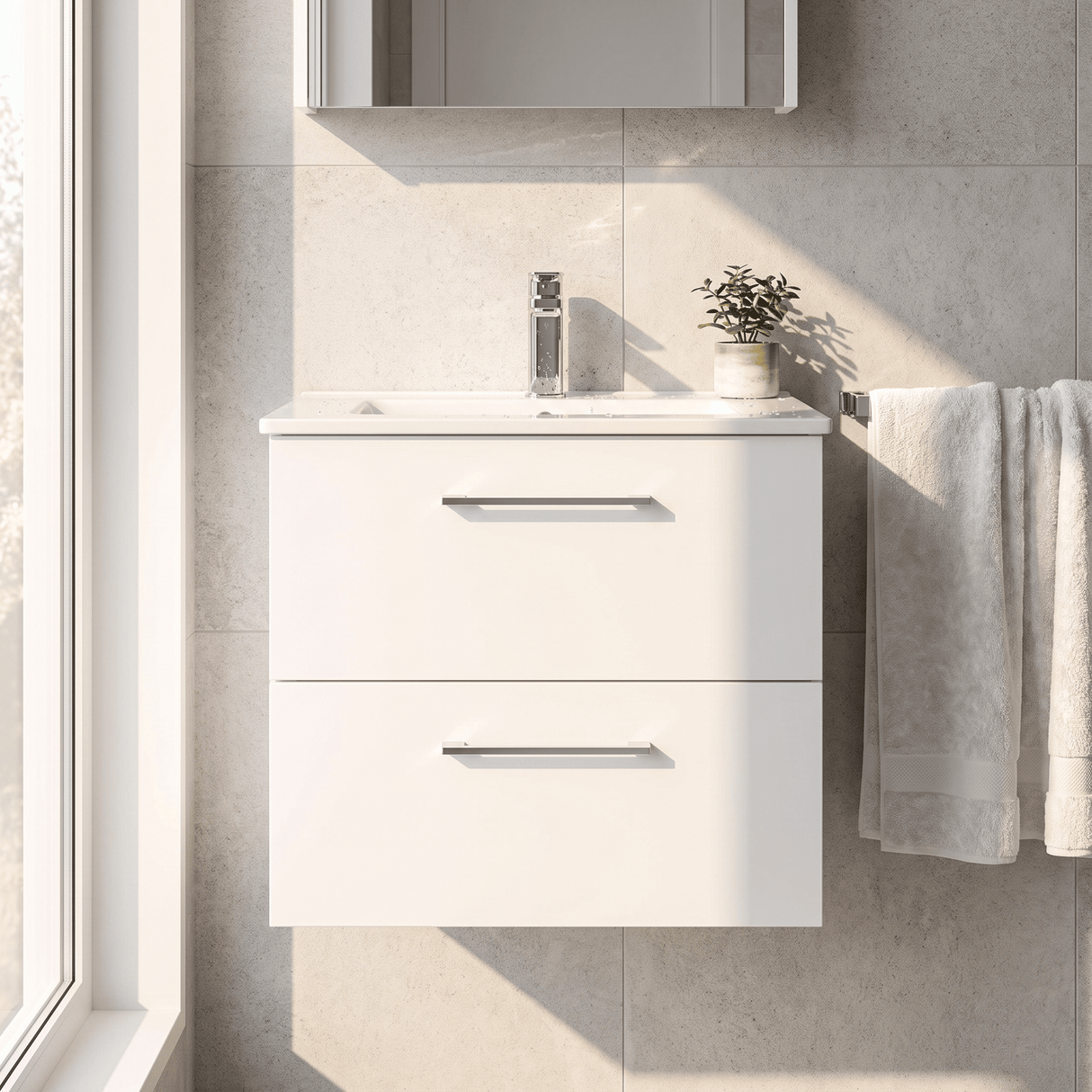 [BFLE124B] Bramshall Contemporary 2 Soft Close Drawer Wall Hung Vanity Unit, Choice of Size/Basin Type/Colour