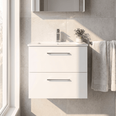 [BFLE124B] Bramshall Contemporary 2 Soft Close Drawer Wall Hung Vanity Unit, Choice of Size/Basin Type/Colour
