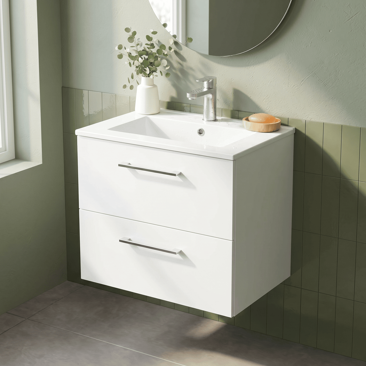 [BFLE124B] Bramshall Contemporary 2 Soft Close Drawer Wall Hung Vanity Unit, Choice of Size/Basin Type/Colour