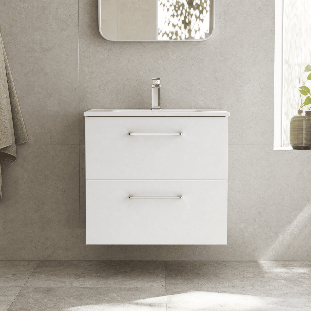 [BFLE124B] Bramshall Contemporary 2 Soft Close Drawer Wall Hung Vanity Unit, Choice of Size/Basin Type/Colour - Silo