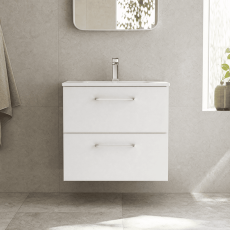 [BFLE124B] Bramshall Contemporary 2 Soft Close Drawer Wall Hung Vanity Unit, Choice of Size/Basin Type/Colour - Silo