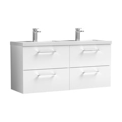 [BFLE124C2] Balterley Level 1200mm Wall Hung 4-Drawer Vanity Unit with Double Basin for Modern Bathroom Storage - Gloss White - Cutout