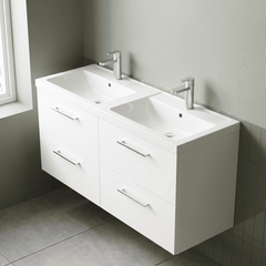 [BFLE124C2] Balterley Level 1200mm Wall Hung 4-Drawer Vanity Unit with Double Basin for Modern Bathroom Storage - Gloss White - Lifestyle 2