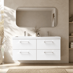 [BFLE124C2] Balterley Level 1200mm Wall Hung 4-Drawer Vanity Unit with Double Basin for Modern Bathroom Storage - Gloss White - Silo