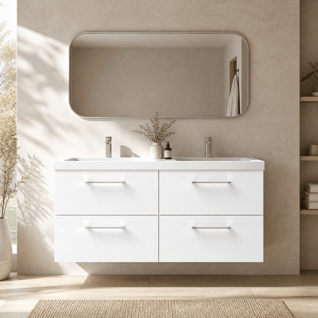 [BFLE124C2] Balterley Level 1200mm Wall Hung 4-Drawer Vanity Unit with Double Basin for Modern Bathroom Storage - Gloss White - Silo