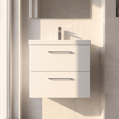 [BFLE124D] Bramshall Contemporary 2 Soft Close Drawer Wall Hung Vanity Unit, Choice of Size/Basin Type/Colour - Silo