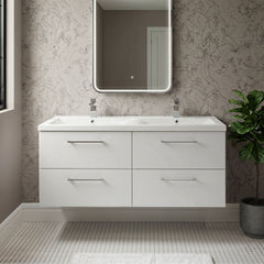 [BFLE124F2] Balterley Level 1200mm Wall Hung 4-Drawer Vanity Unit with Double Basin for Modern Bathroom Storage - Gloss White - Silo