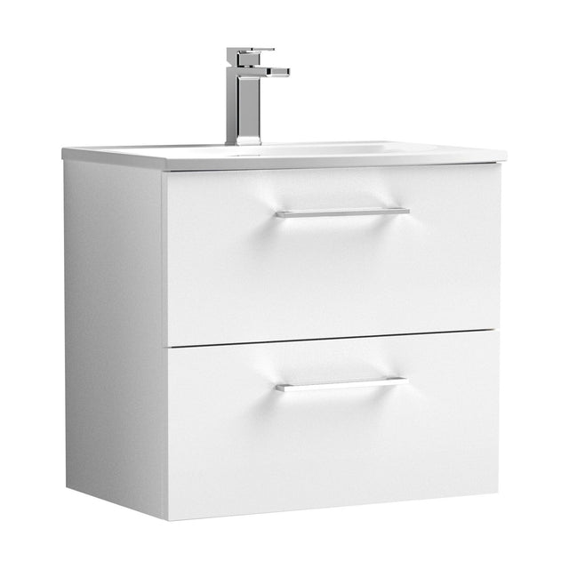 [BFLE124G] Balterley  Contemporary Bathroom 2-Drawer Wall-Hung Curved Basin Vanity Unit, Gloss White, 600mm - Cutout