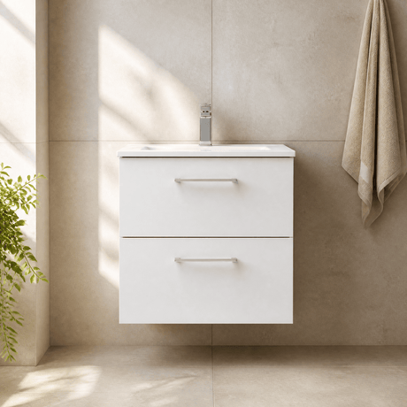 [BFLE124G] Bramshall Contemporary 2 Soft Close Drawer Wall Hung Vanity Unit, Choice of Size/Basin Type/Colour - Silo